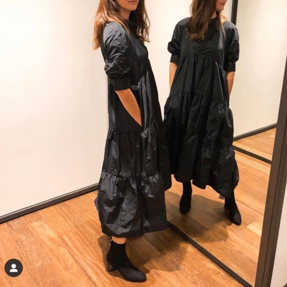 Zara Black Dress With Voluminous Sleeves NWT - Picture 9 of 16